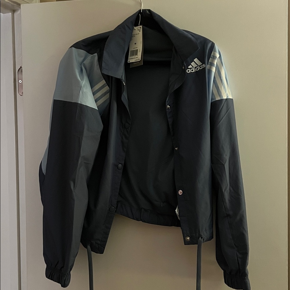 Adidas Dark Blue Jacket with Light Blue Stripes